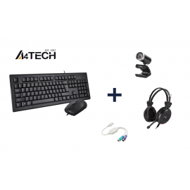 Paket Murah WFH A4Tech Combo Keyboard KRS-8572 + Webcam 720P + Headset